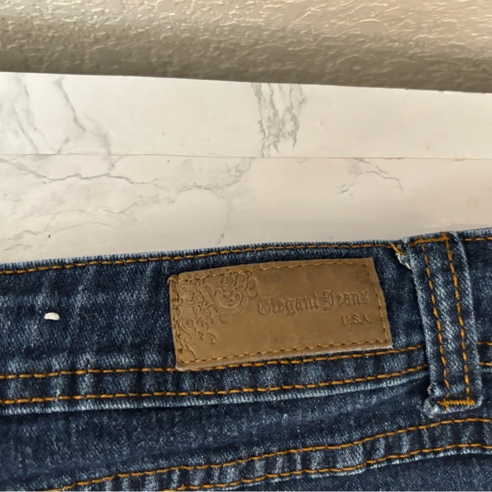 Elegant Jeans Women’s 13/14 Dark Blue Denim Wash Embellished Pocket Jeweled​​ - Picture 5 of 6
